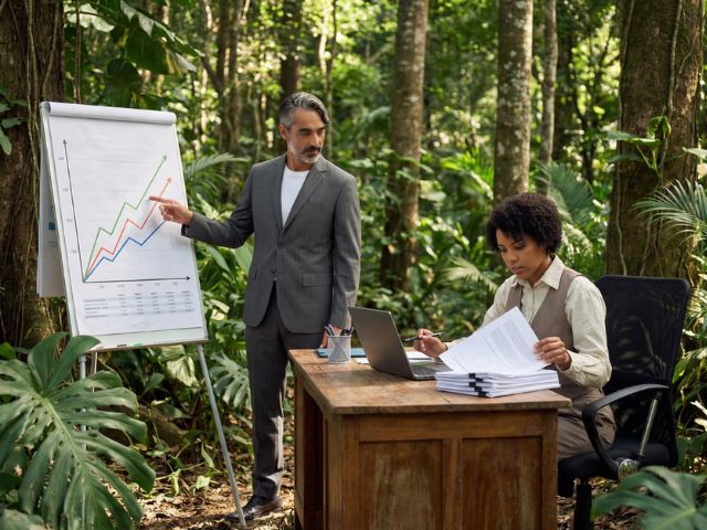 Deux personnes travaillant dans la jungle 