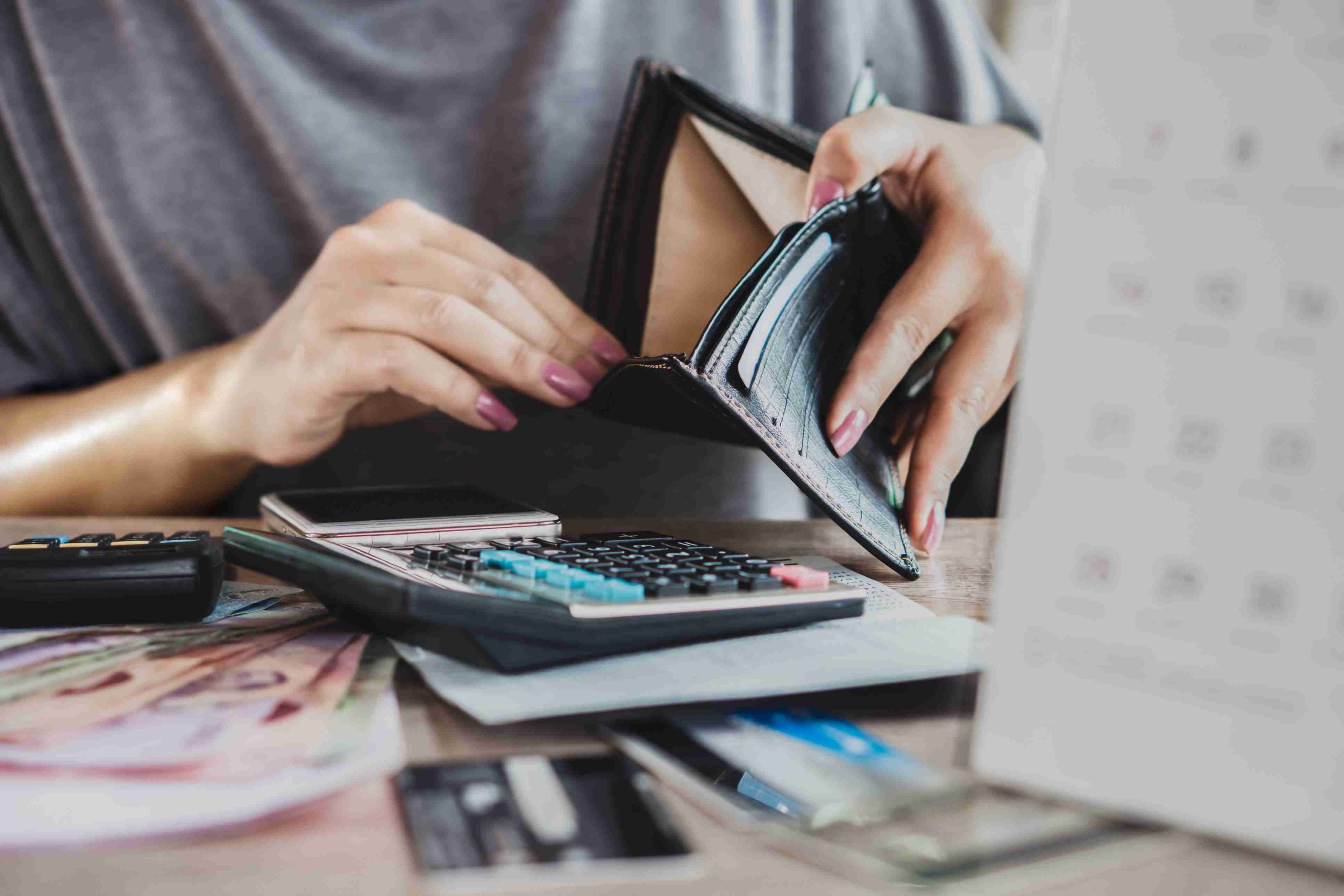 A person looking through the wallet