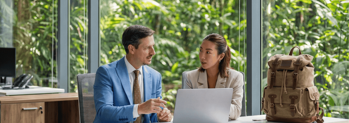 a man and a woman in a meeting