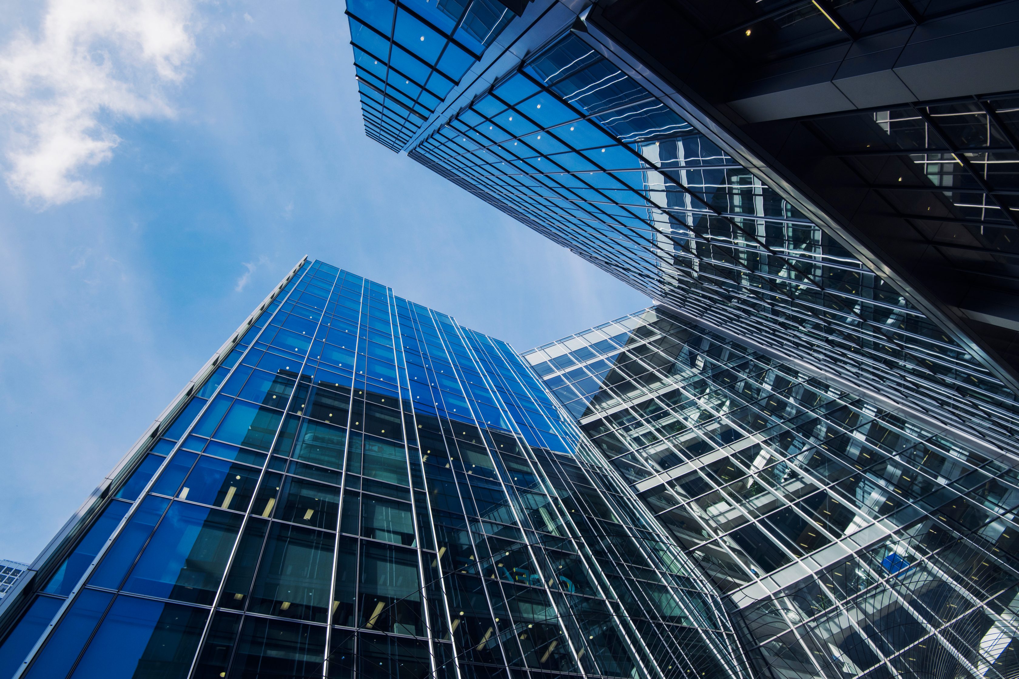 ground view of skyscrapers in city