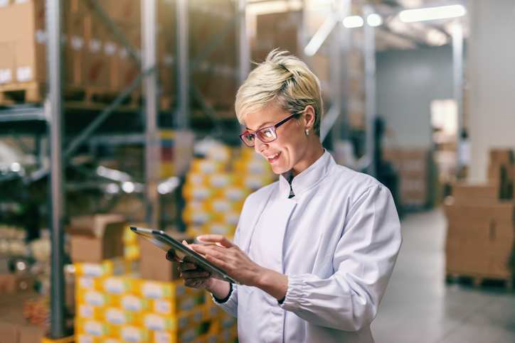 woman working on tablet