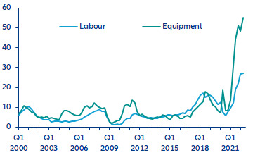 Figure 8: Factors limiting manufacturing production in the Eurozone (% of firms surveyed)