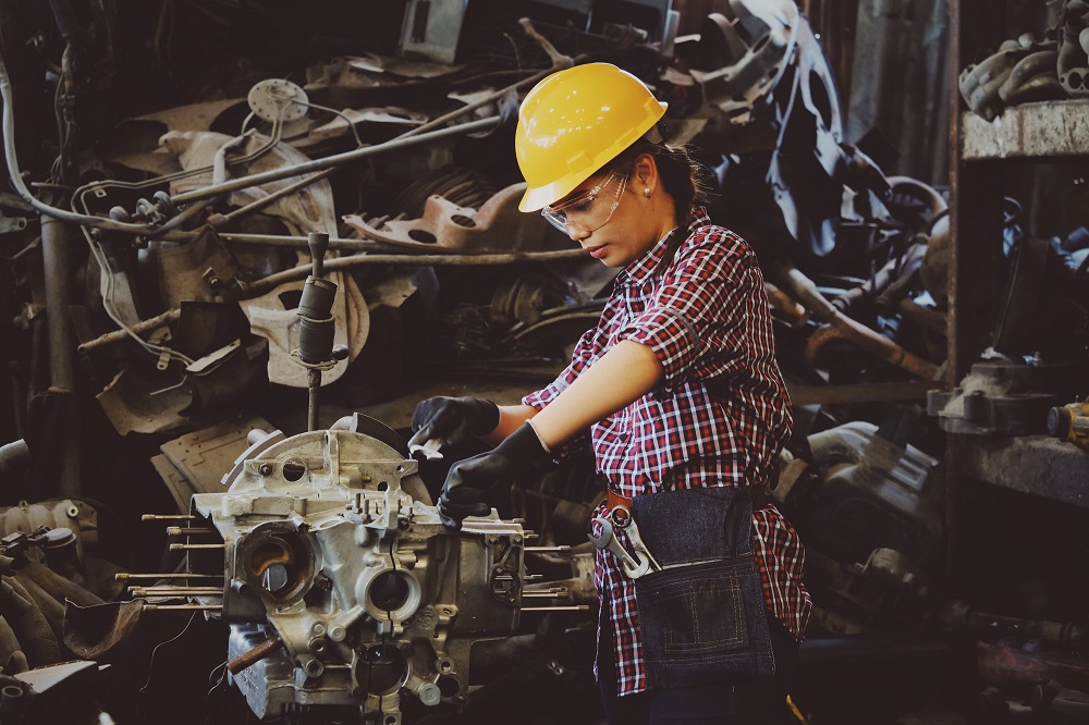 woman with engine